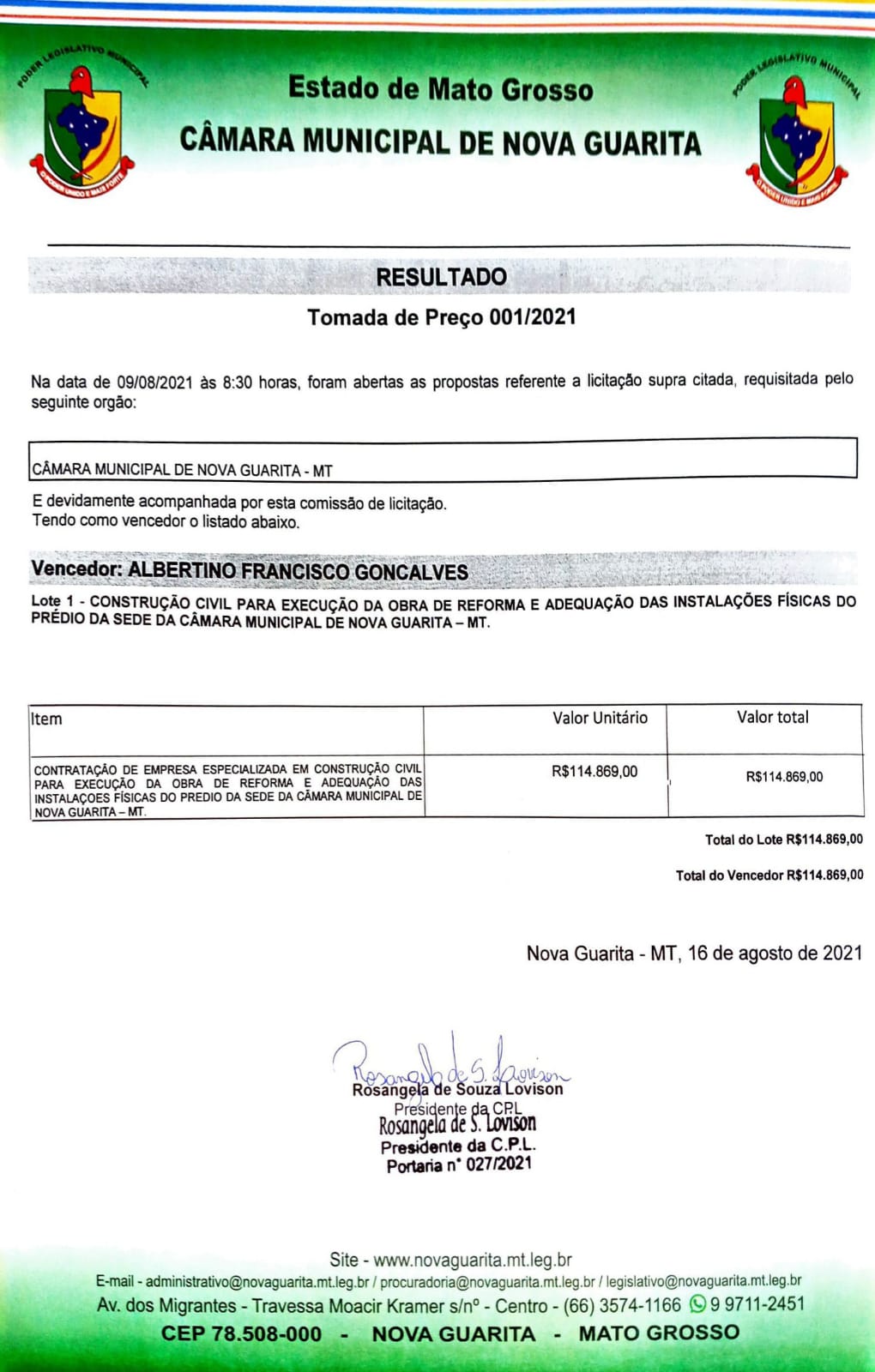 RESULTADO LICITAÇÃO