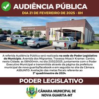 Câmara de Nova Guarita realiza neste dia 21 de fevereiro às 8 horas da manhã uma AUDIÊNCIA PÚBLICA 