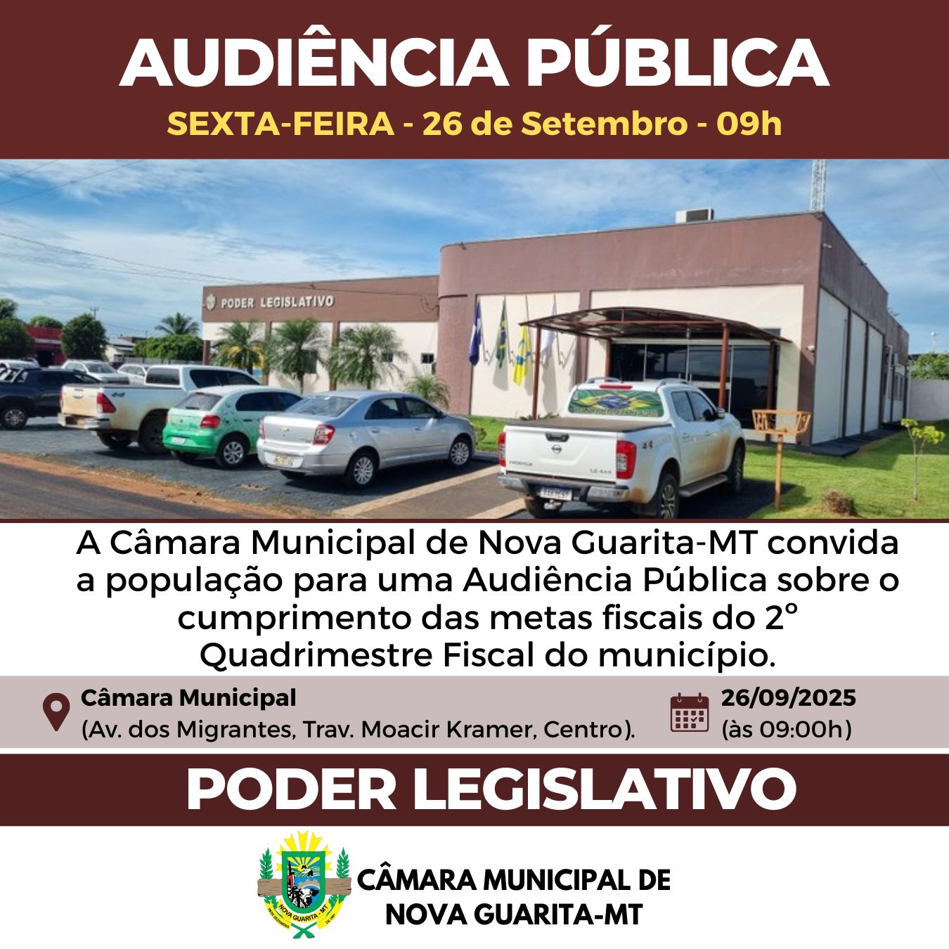Câmara Municipal de Nova Guarita realiza Audiência Pública nesta sexta-feira