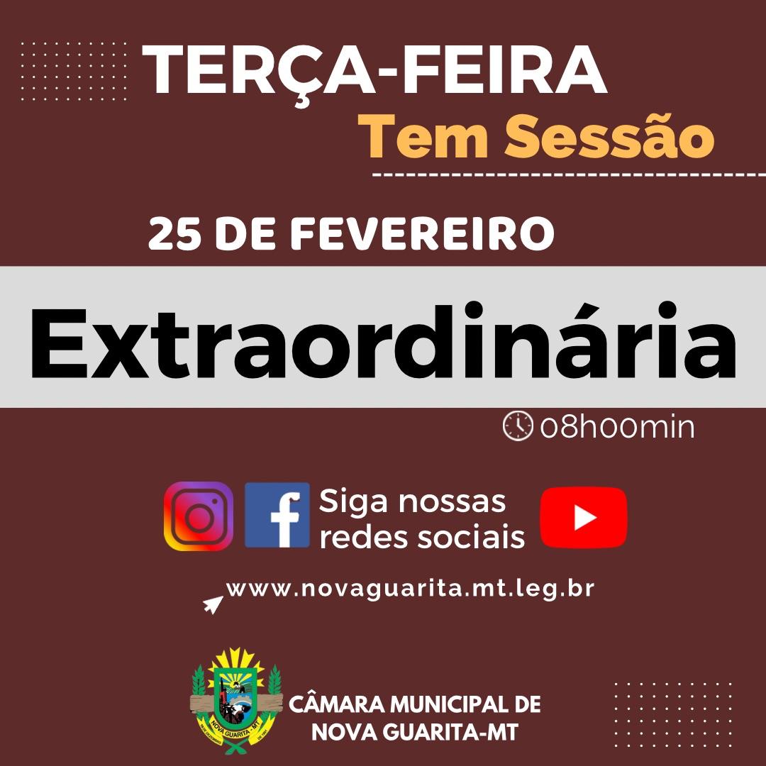 Câmara Municipal de Nova Guarita terá uma sessão extraordinária no dia 25/02/2025 a partir das 08:00 horas.