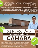 Indicação 040/2025 - Autoria: Adenilson Antônio Mileski