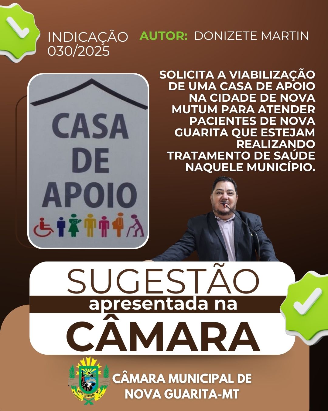 Vereador Donizete Martin apresenta indicação pedindo viabilização de casa de apoio em Nova Mutum para pacientes de Nova Guarita 
